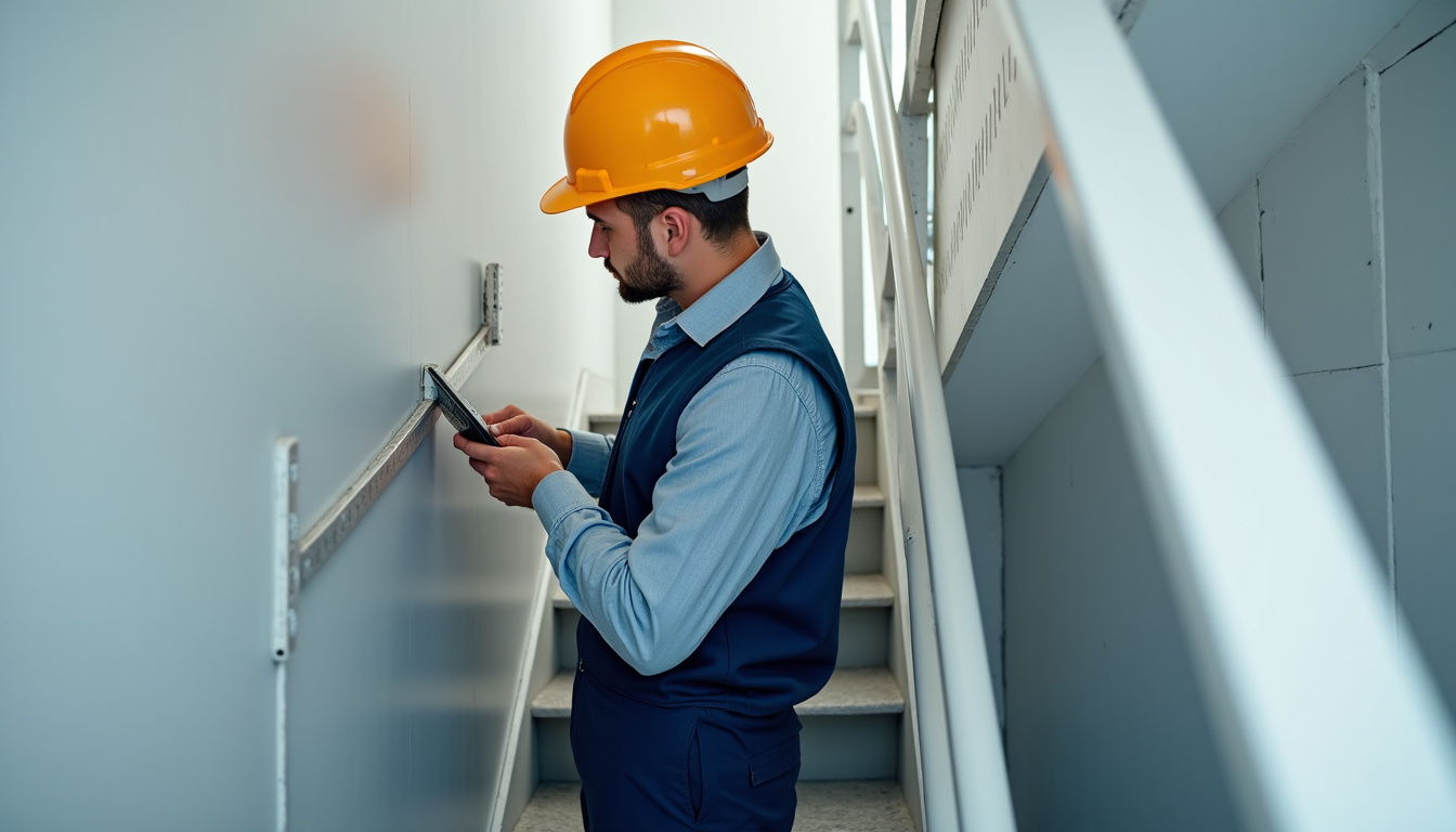 Technicien en train de mesurer un escalier à Combrit pour l