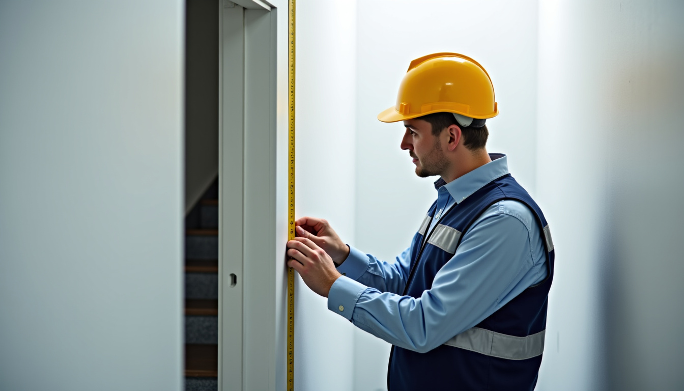 Technicien en train de mesurer un escalier à Couzon-au-Mont-d’Or pour une étude de faisabilité