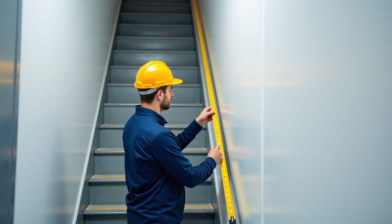 Technicien en train de mesurer un escalier à Dinsheim-sur-Bruche pour l