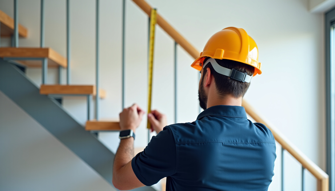 Technicien en train de mesurer un escalier à Friville-Escarbotin