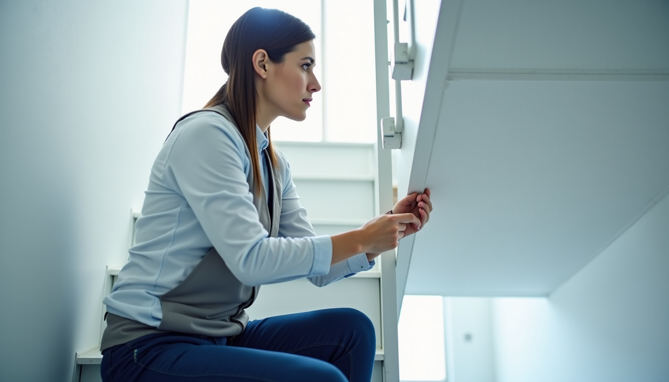Technicien en train de mesurer un escalier à La Roche-Posay pour un devis personnalisé