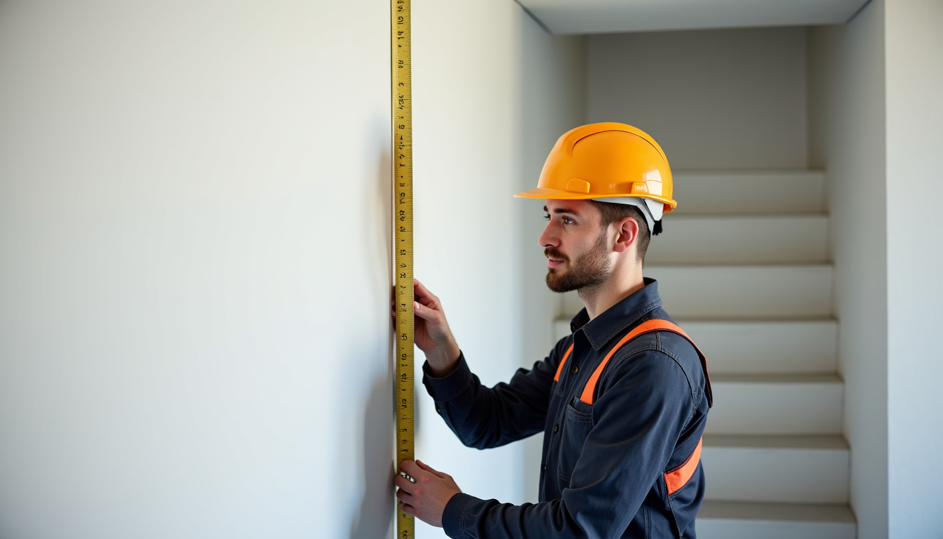 Technicien en train de mesurer un escalier à La Talaudière pour une installation sur mesure