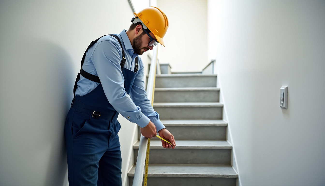 Technicien en train de mesurer un escalier à Peyrat-de-Bellac