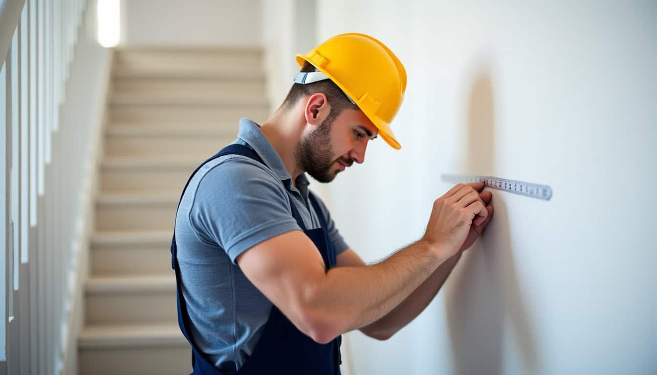 Technicien en train de mesurer un escalier à Valdivienne pour une installation sur mesure