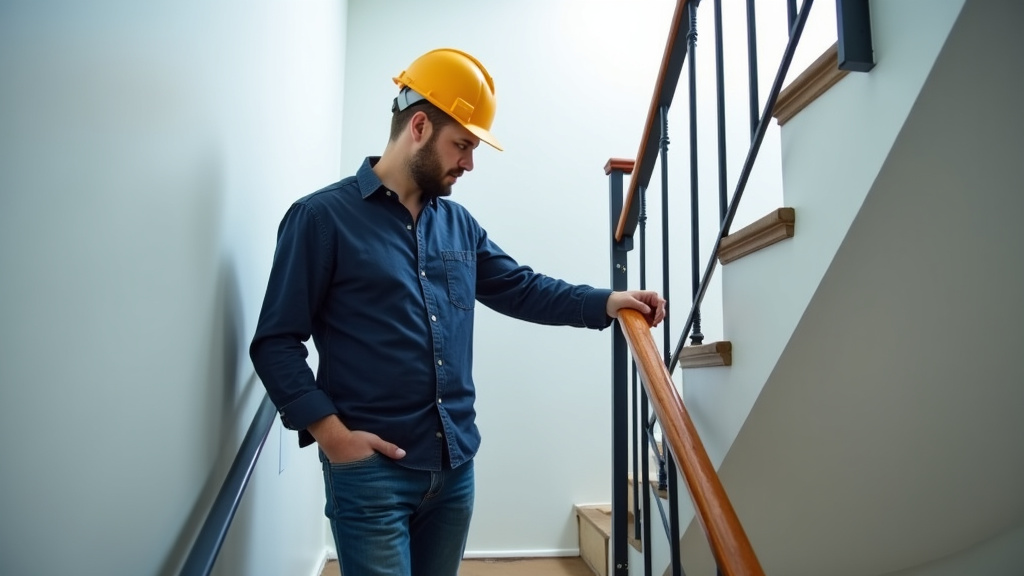 Technicien en train de mesurer un escalier en colimaçon pour l