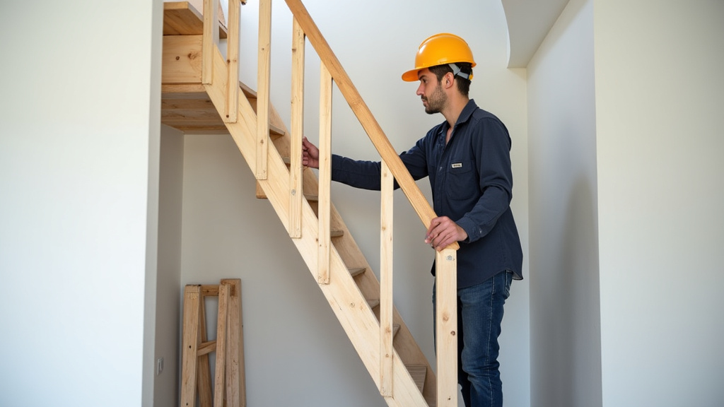 Technicien en train de mesurer un escalier pour installation de monte-escalier à Choisy-au-Bac