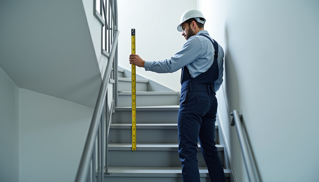 Technicien en train de mesurer un escalier pour l