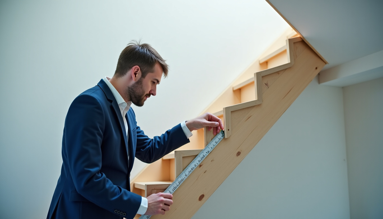 Technicien en train de mesurer un escalier pour l