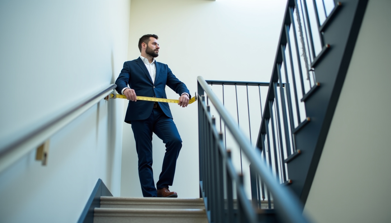 Technicien en train de mesurer un escalier pour l