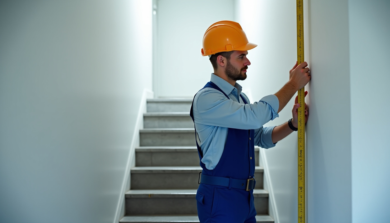 Technicien en train de mesurer un escalier pour l