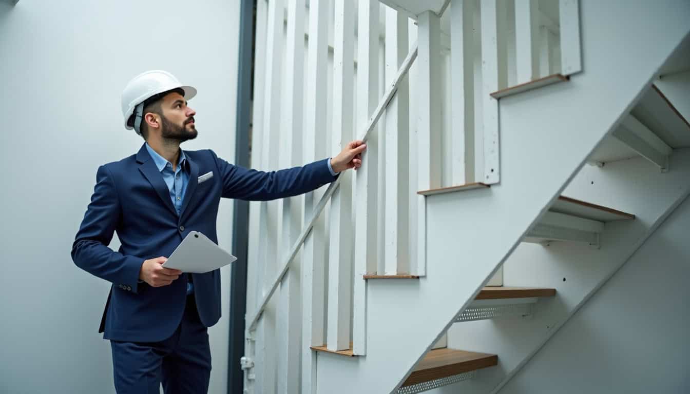 Technicien en train de mesurer un escalier pour l