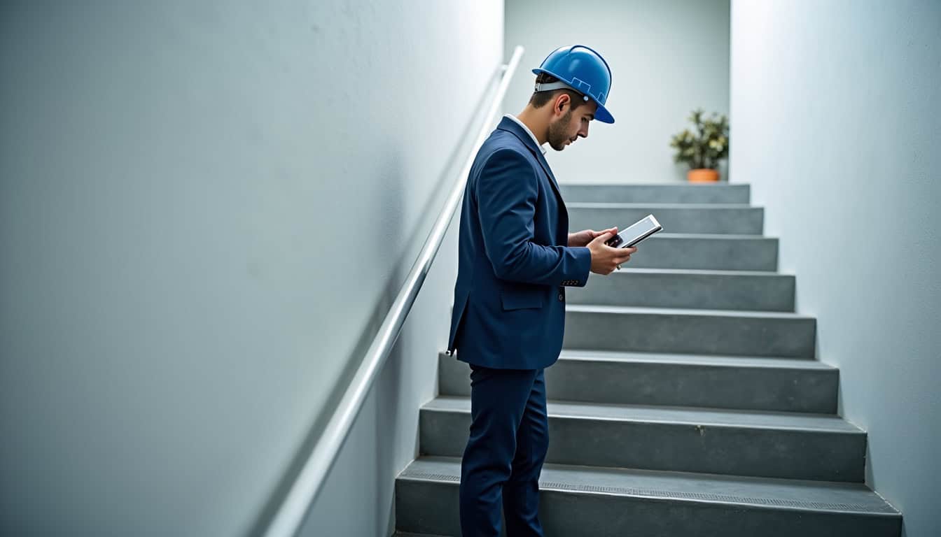 Technicien en train de mesurer un escalier pour l