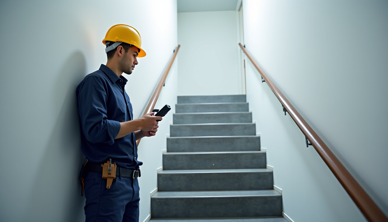 Technicien en train de mesurer un escalier pour l