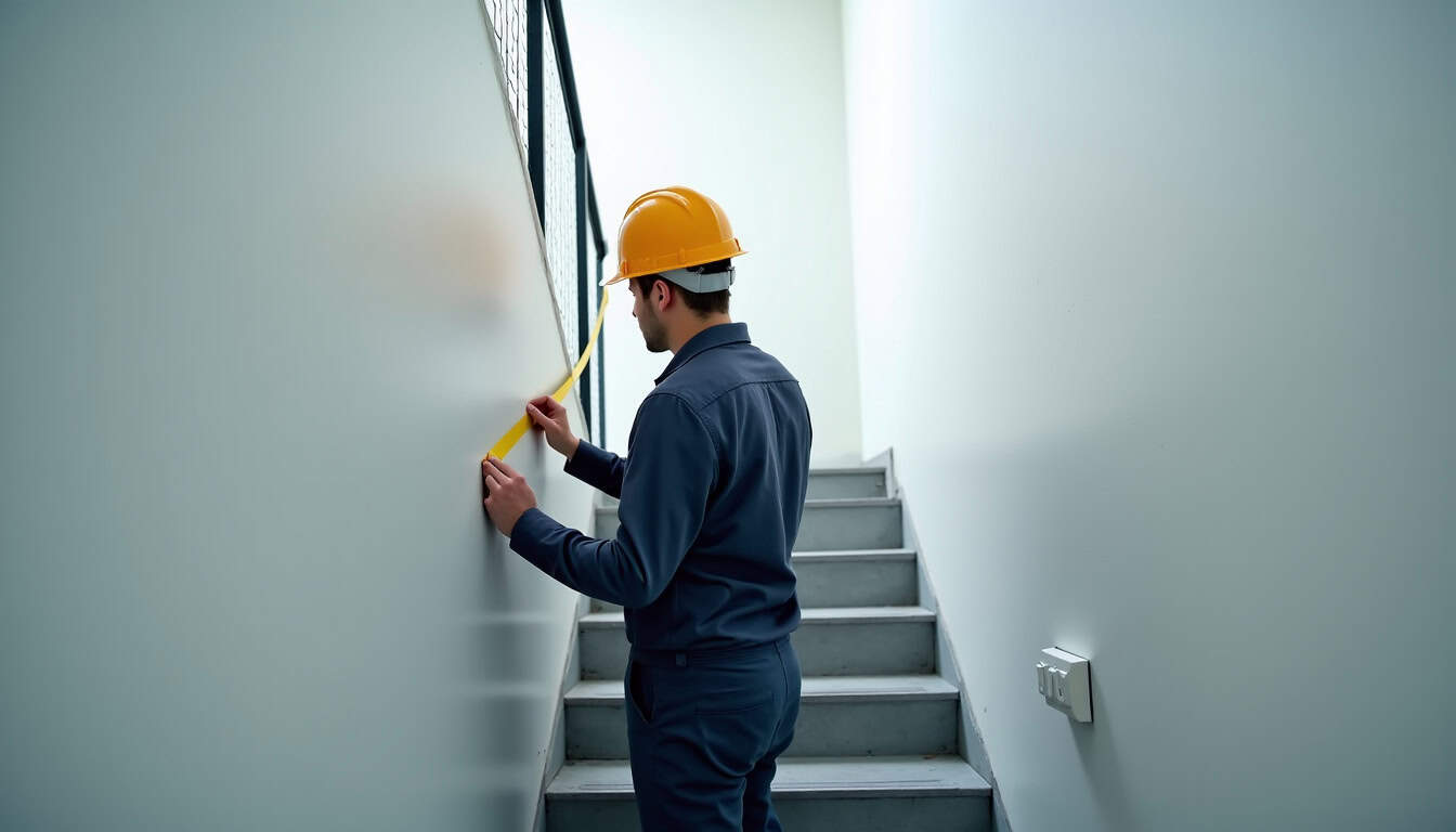 Technicien en train de mesurer un escalier pour l