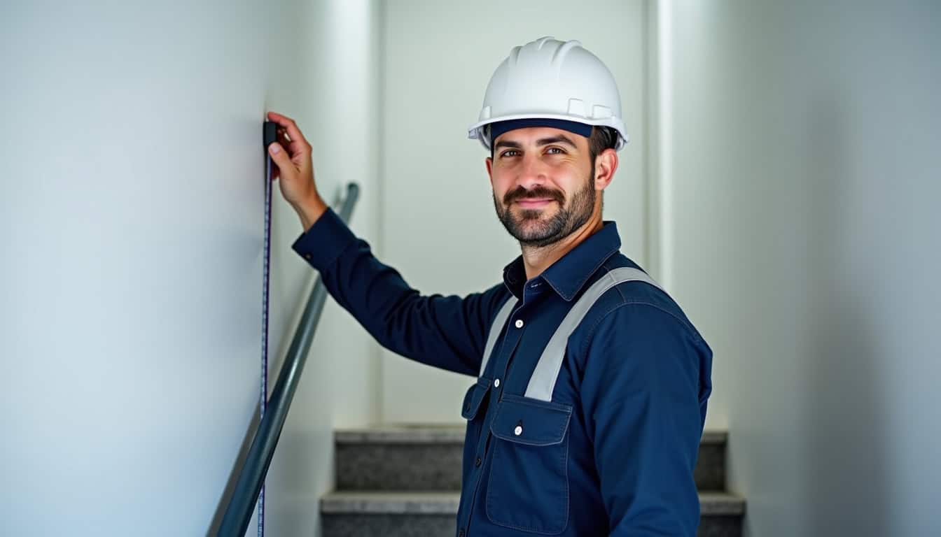 Technicien en train de mesurer un escalier pour l