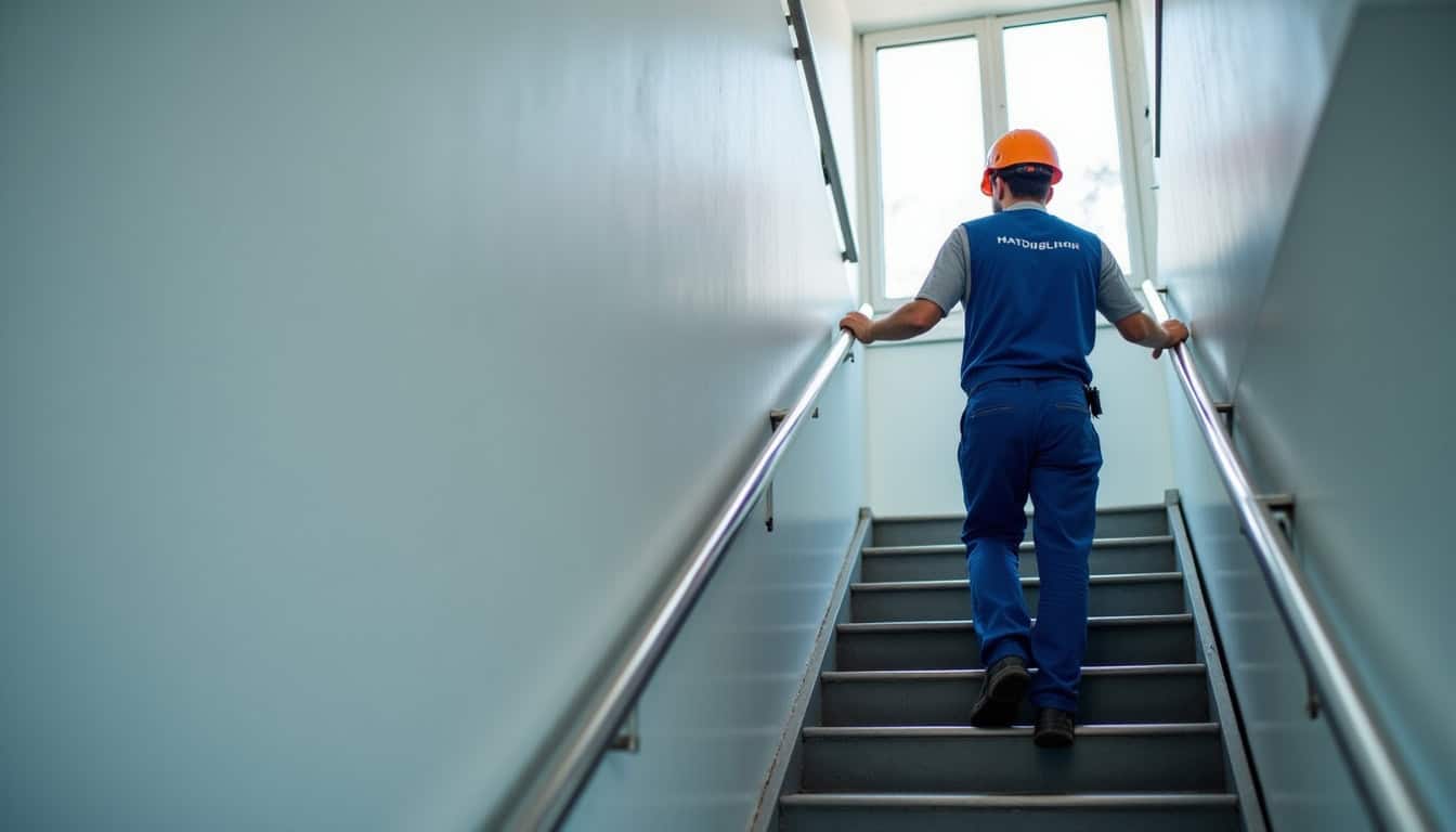 Technicien en train de mesurer un escalier pour l