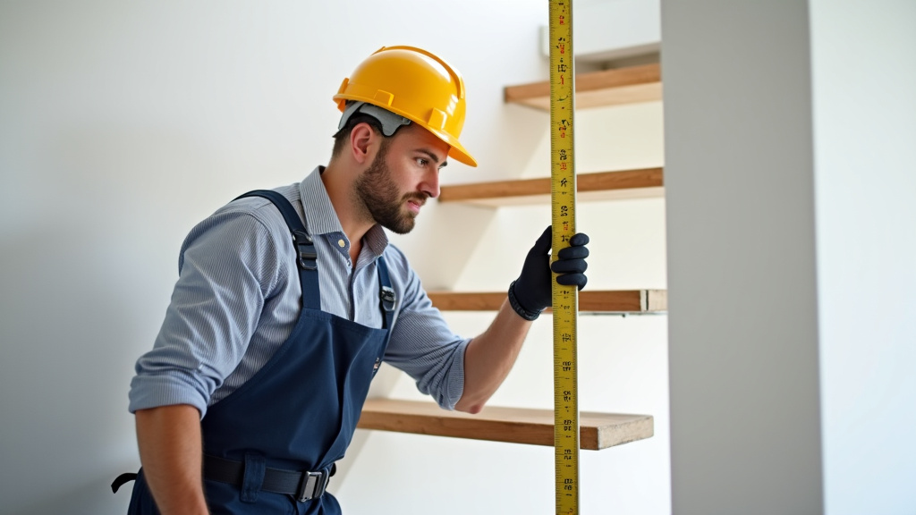 Technicien en train de mesurer un escalier pour l’installation d’un monte-escalier à Beaumes-de-Venise