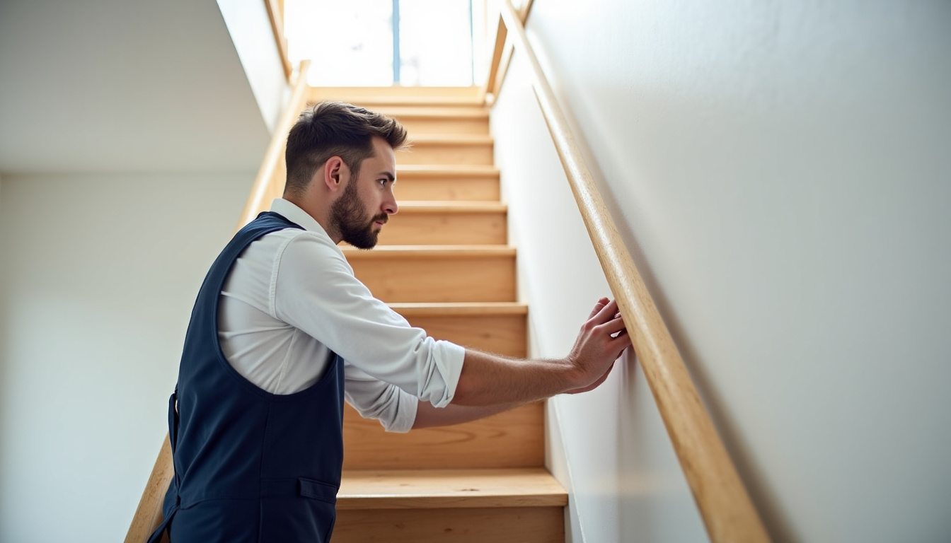 Technicien en train de mesurer un escalier pour un devis de monte-escalier à Liévin