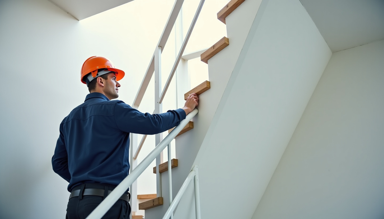 Technicien en train de mesurer un escalier pour une installation à Glageon