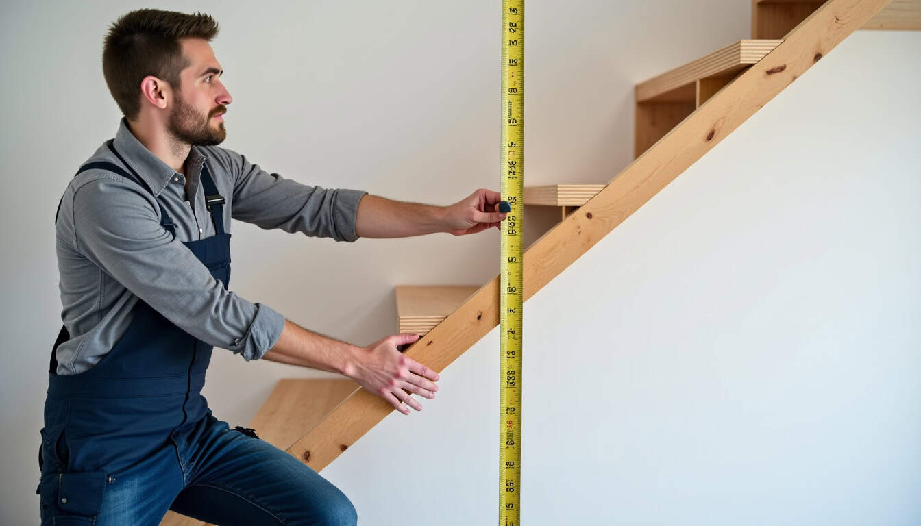 Technicien en train de mesurer un escalier pour une installation de monte-escalier à Le Pontet