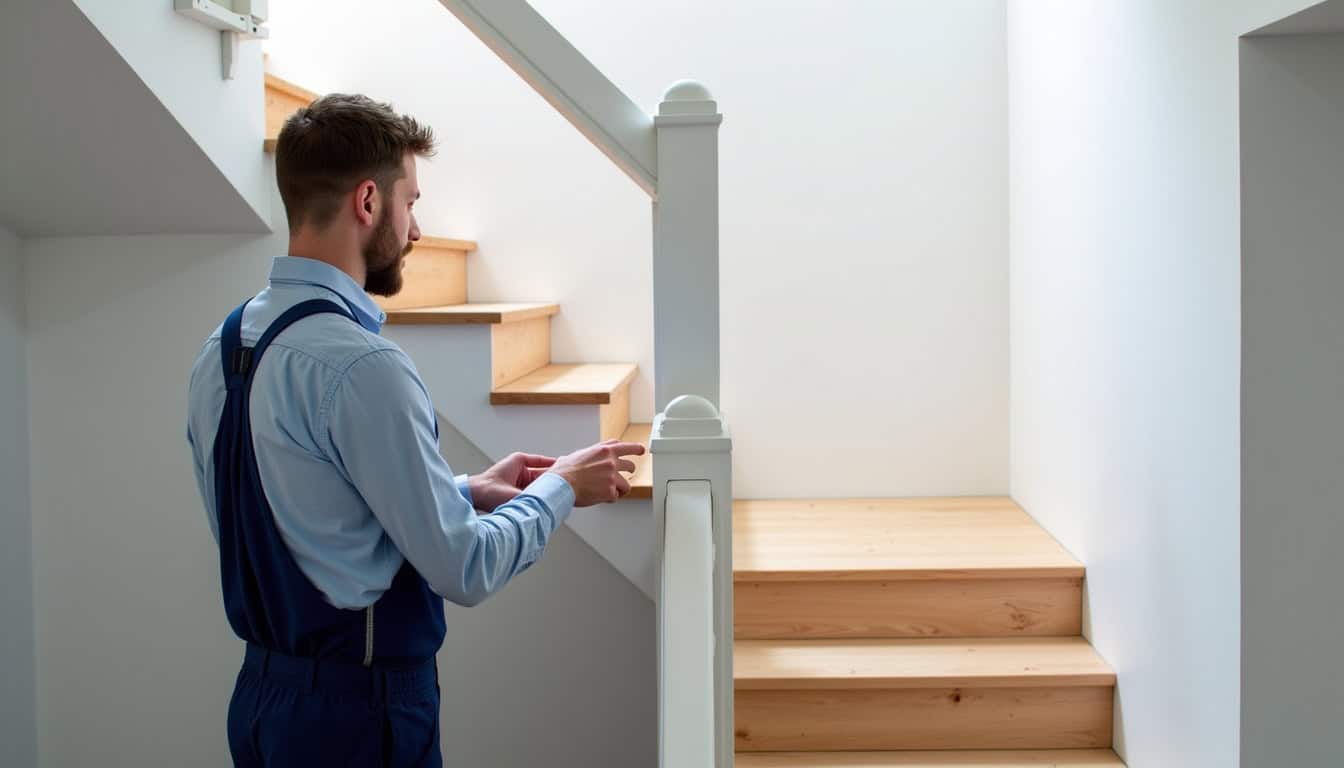 Technicien en train de mesurer un escalier pour une installation personnalisée