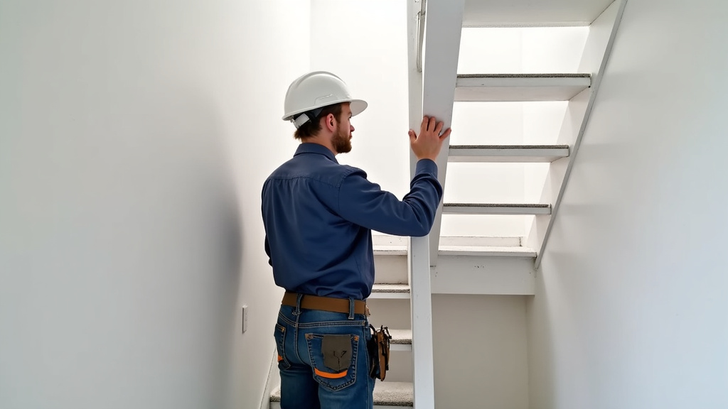 Technicien en train de mesurer un escalier pour une installation sur mesure à Déville-lès-Rouen