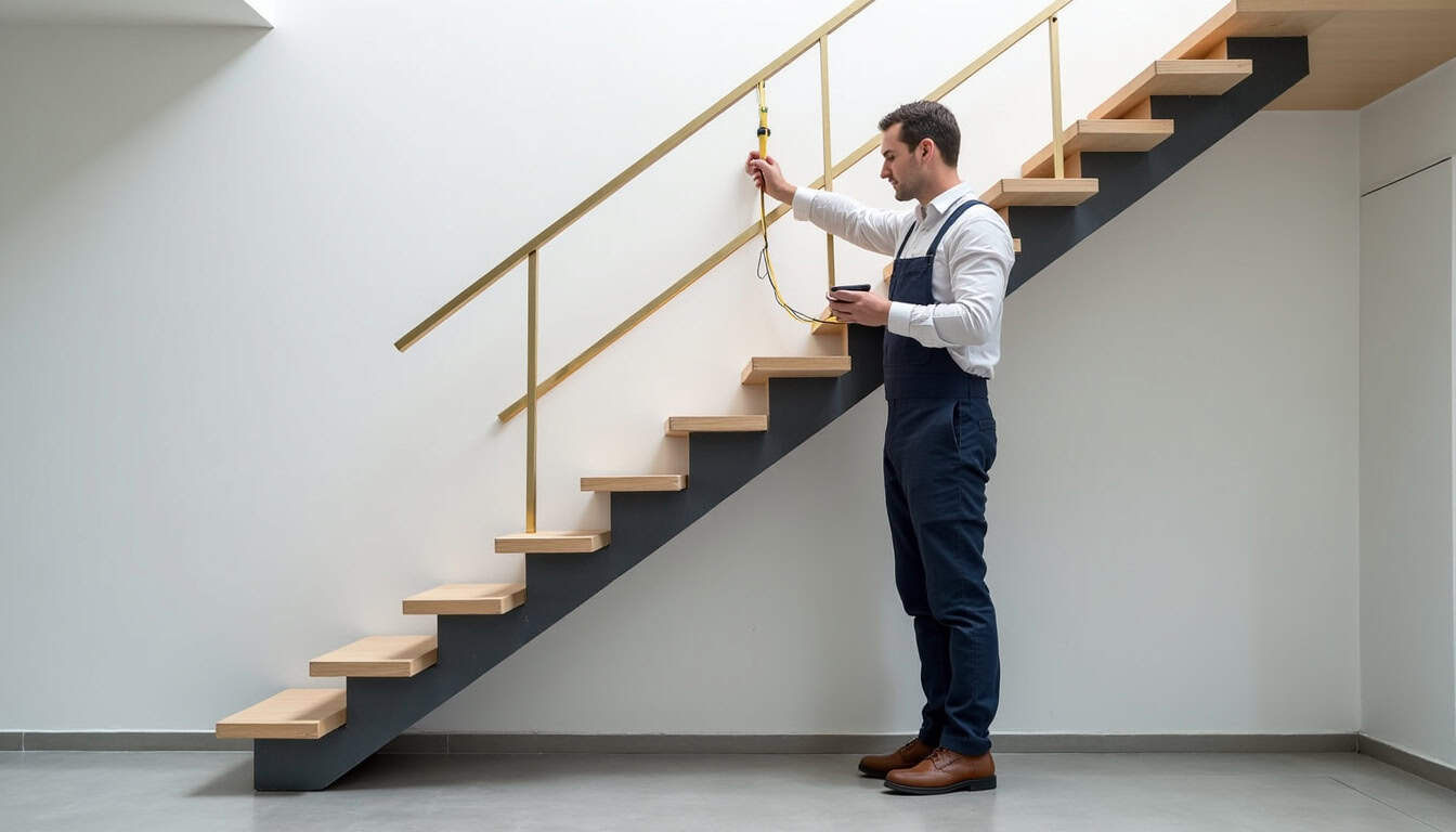 Technicien en train de mesurer un escalier pour une installation sur mesure à La Chapelle-Saint-Ursin