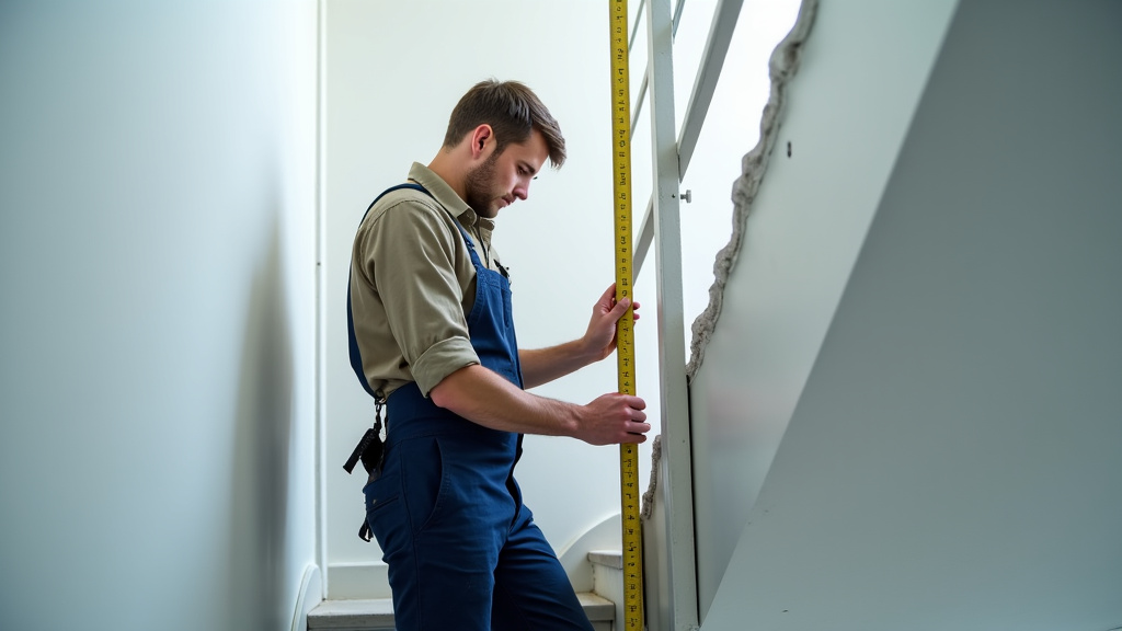 Technicien en train de mesurer un escalier tournant à L