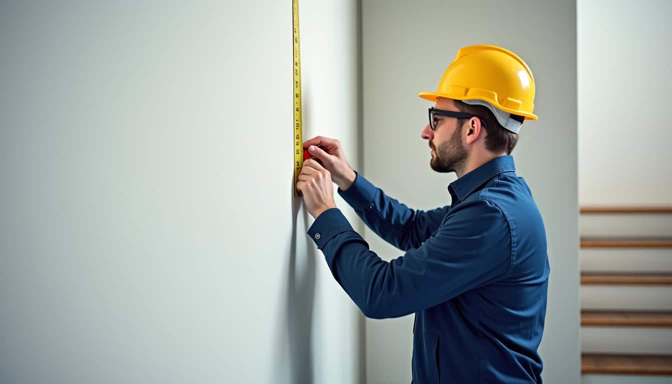 Technicien en train de prendre des mesures pour un devis de monte-escalier à Buros