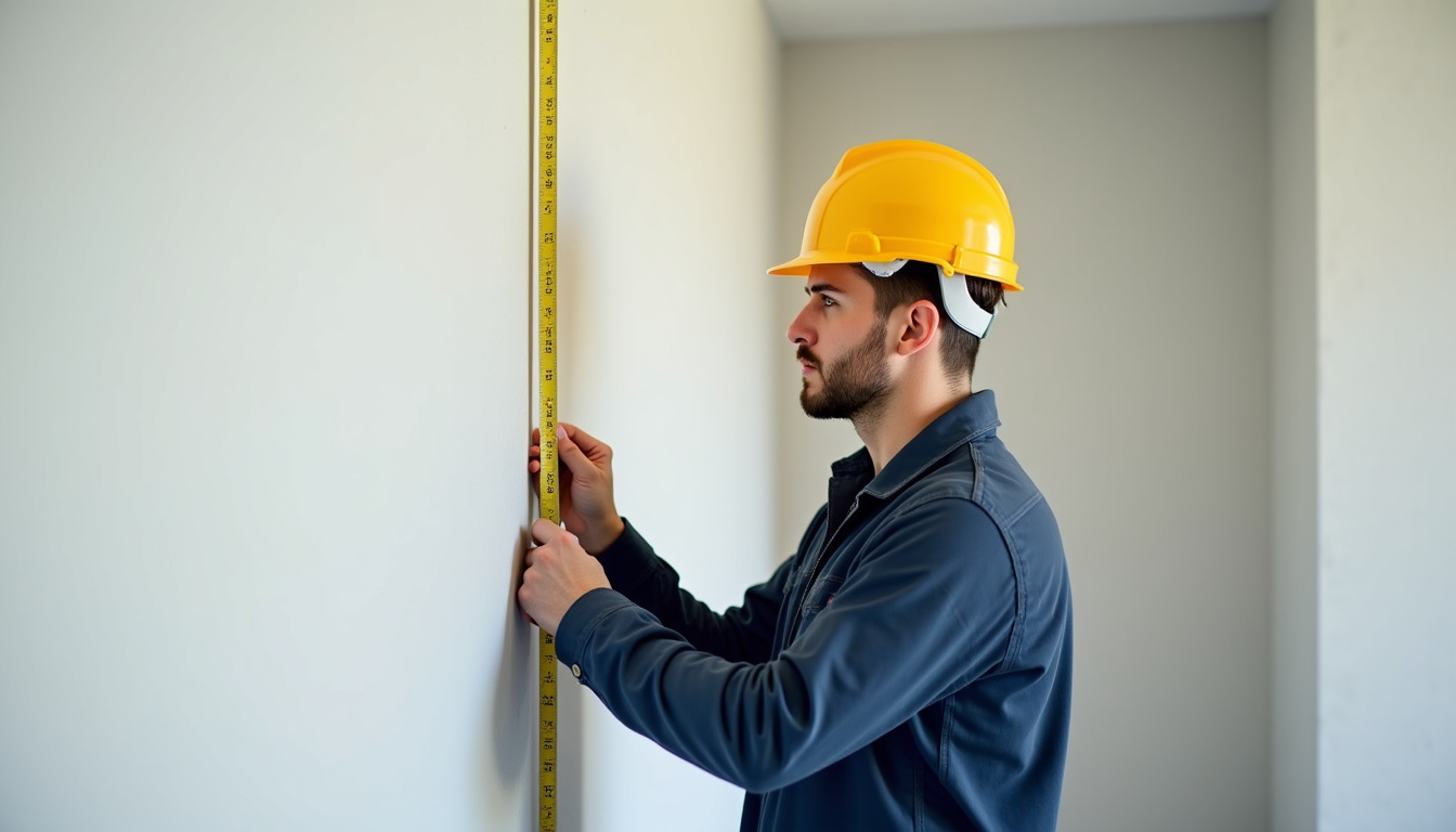 Technicien en train de prendre des mesures pour un monte-escalier à Asnières-sur-Nouère