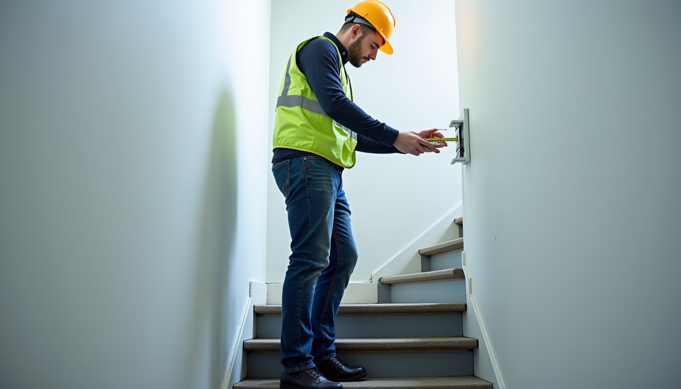 Technicien en train de prendre des mesures sur un escalier à Sceaux pour un devis personnalisé