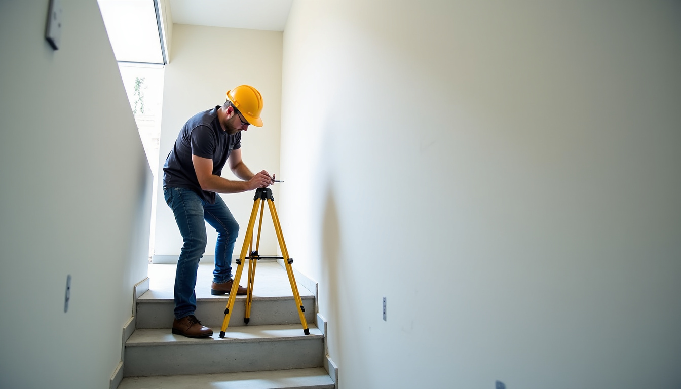Technicien en train de prendre les mesures pour un devis de monte-escalier à Banassac-Canilhac