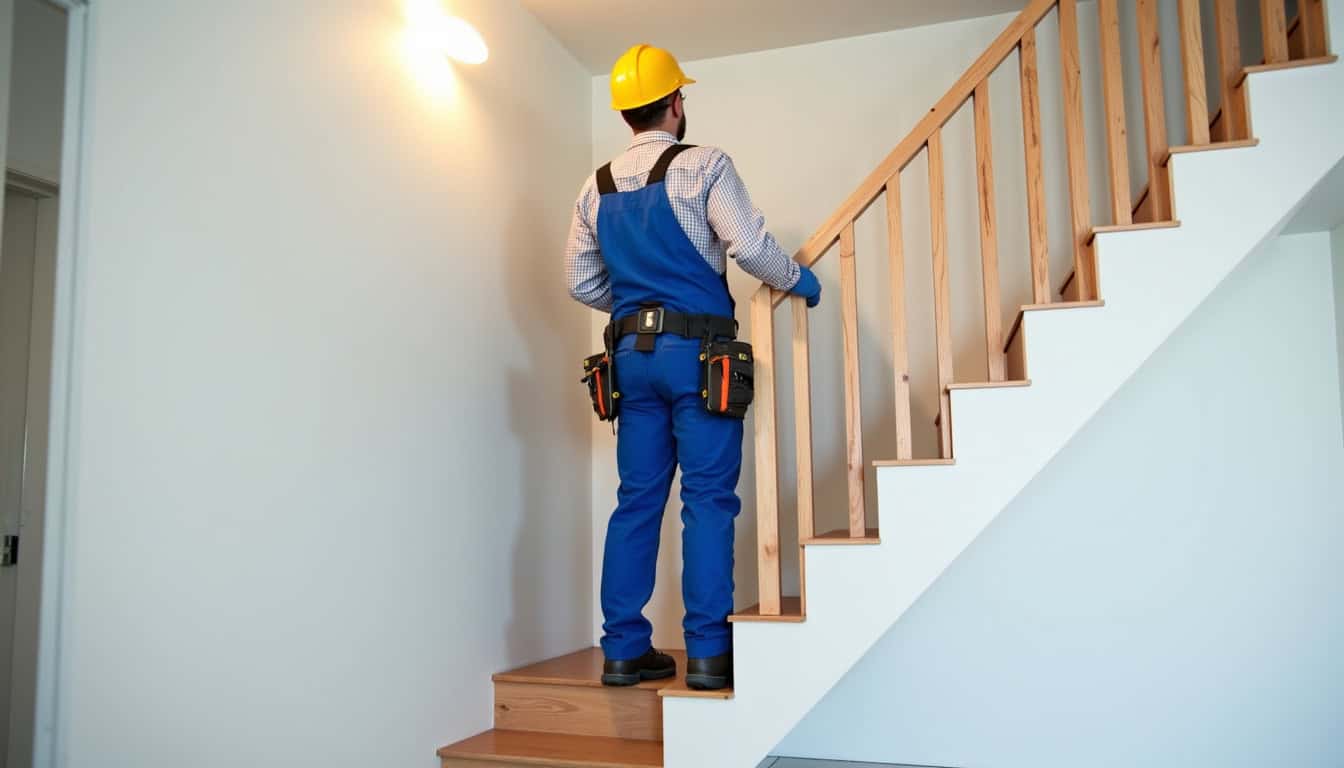 Technicien en train de procéder à la pose d’un monte-escalier dans une habitation à Saint-Vite