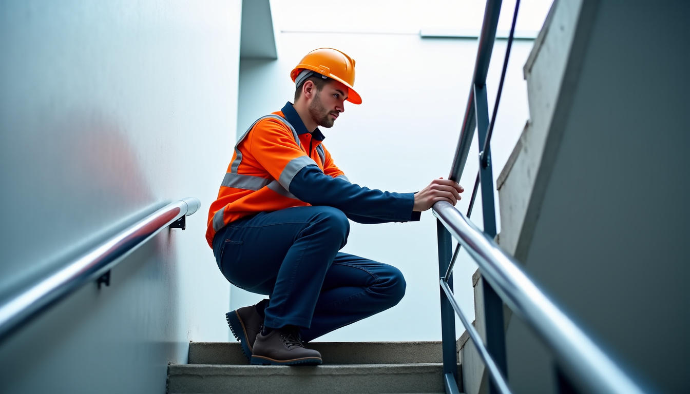 Technicien en train de réaliser une maintenance préventive sur un monte-escalier à Plouénan