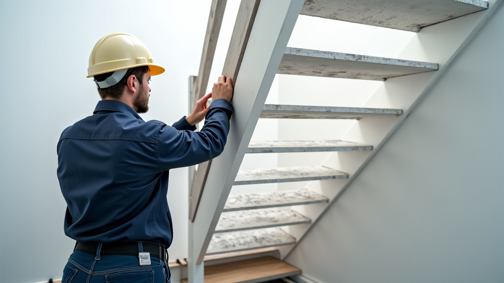 Technicien en train de vérifier la solidité d’un escalier avant installation à Ennevelin