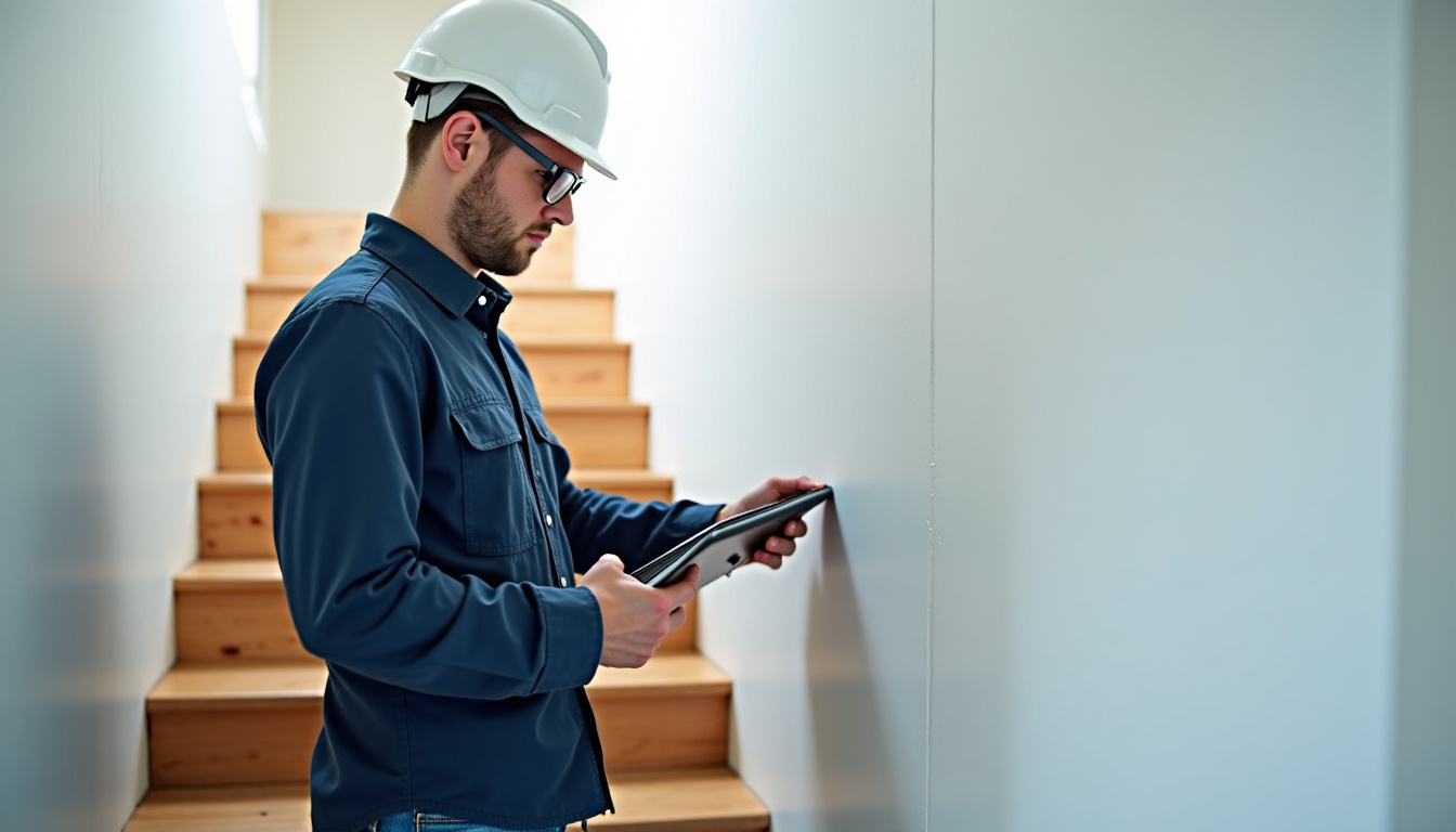 Technicien en train de vérifier le bon fonctionnement d’un monte-escalier après installation
