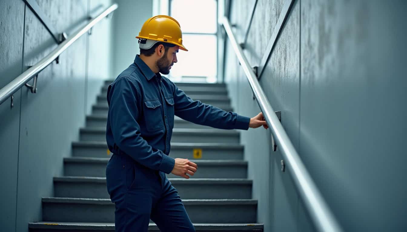 Technicien en train de vérifier le bon fonctionnement d’un monte-escalier lors d’une visite d’entretien