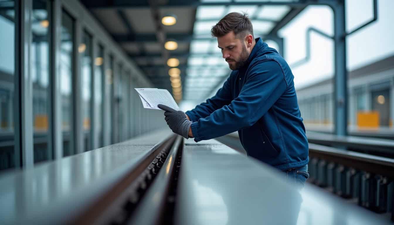 Technicien en train de vérifier le rail d