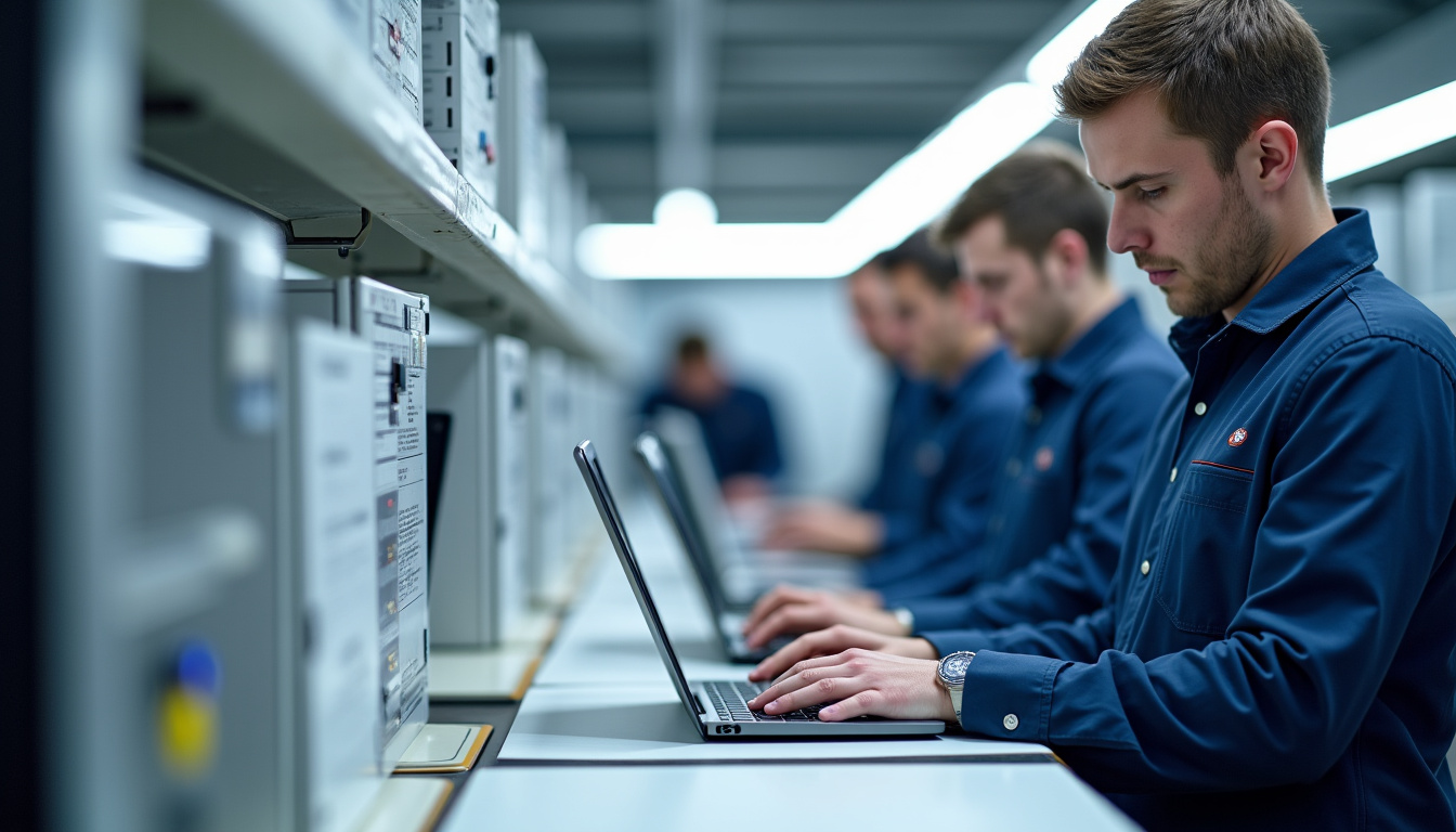 Technicien en train de vérifier les composants d