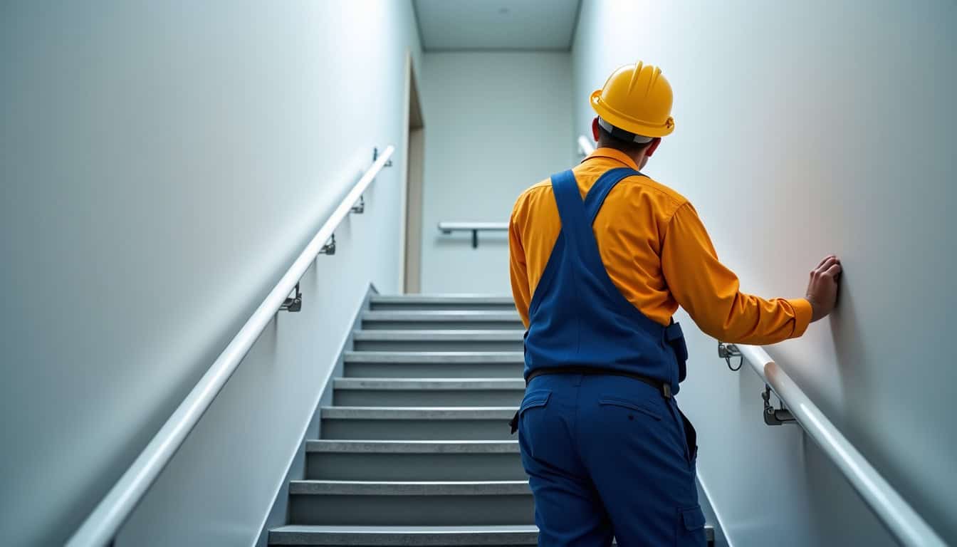 Technicien en train de vérifier un monte-escalier à Fillé