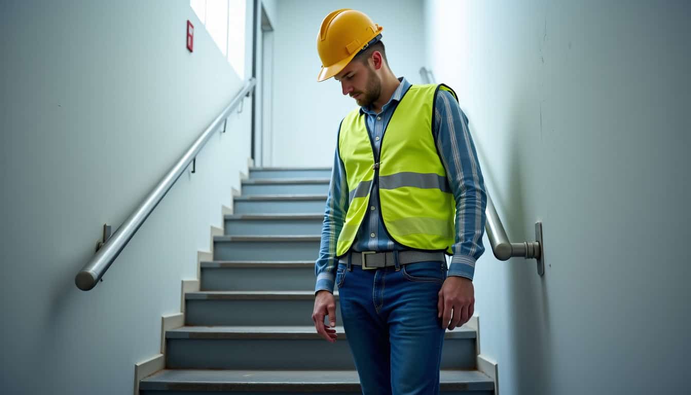 Technicien en train de vérifier un monte-escalier à La Courneuve