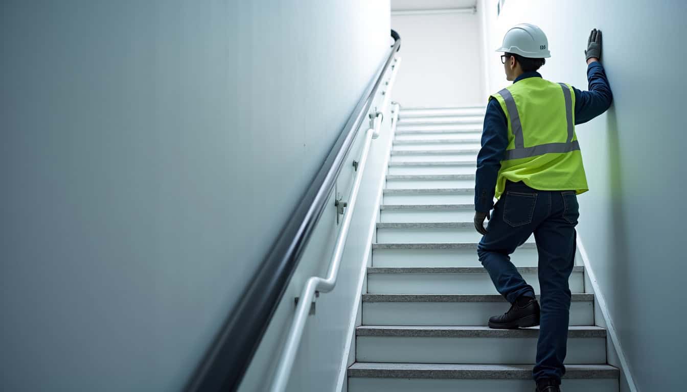Technicien en train de vérifier un monte-escalier à Meyrié