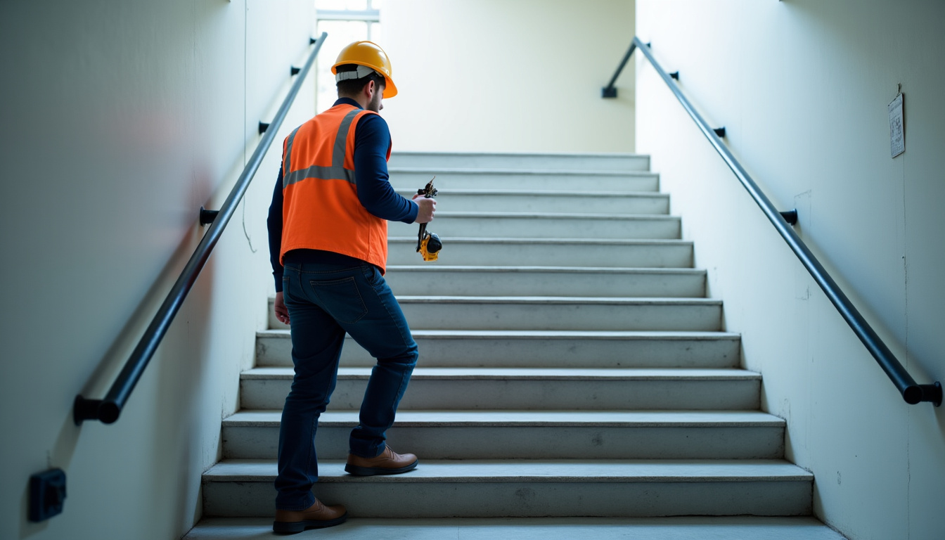 Technicien en train de vérifier un monte-escalier à Pont-sur-Sambre