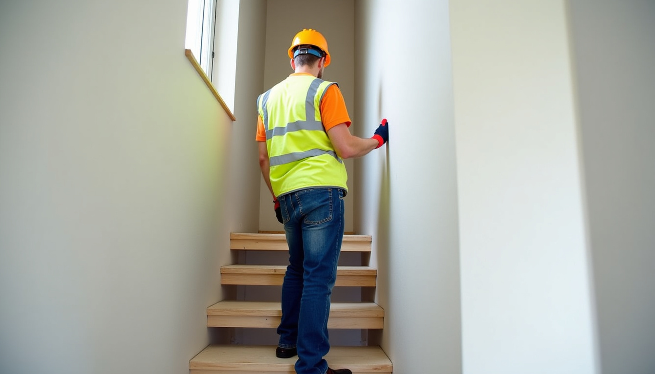 Technicien en train de vérifier un monte-escalier dans une habitation à Monein