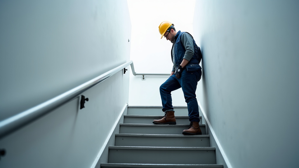 Technicien en train de vérifier un monte-escalier installé à Rosières-près-Troyes