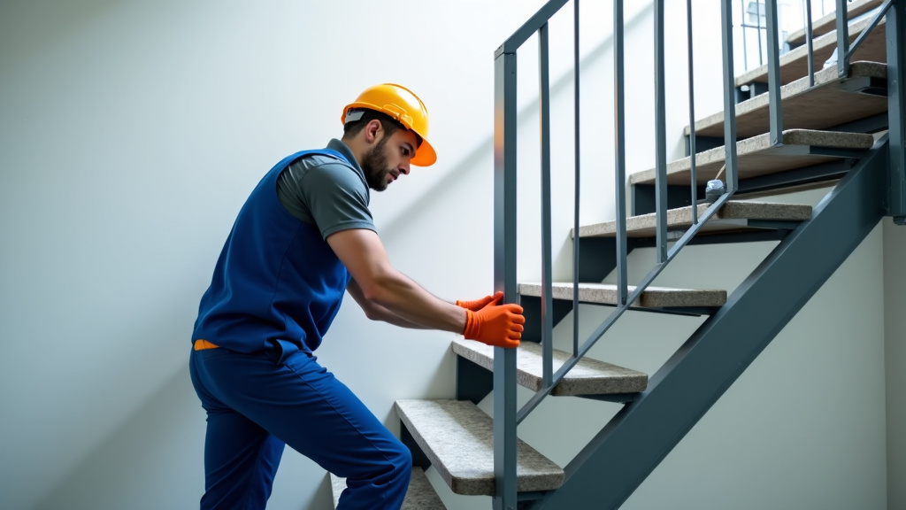 Technicien en train de vérifier un monte-escalier lors d