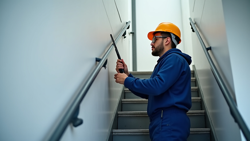 Technicien en train de vérifier un monte-escalier lors d
