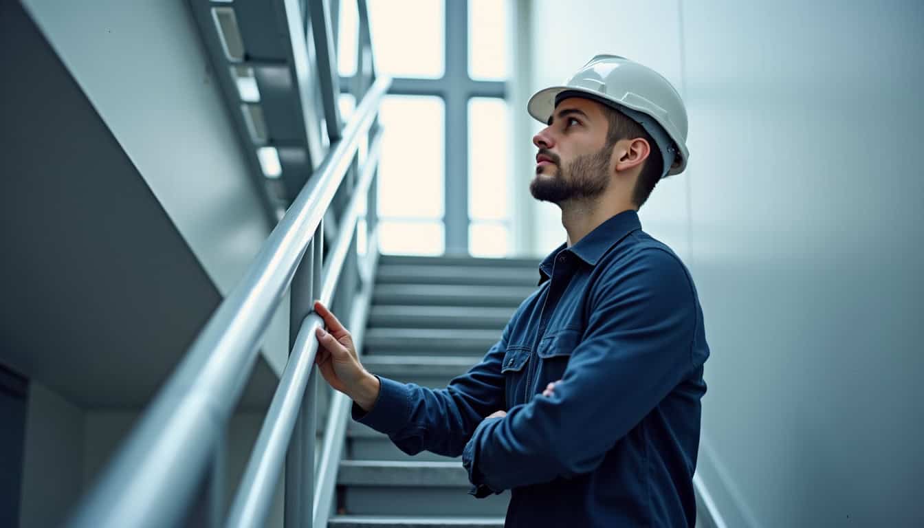 Technicien en train de vérifier un monte-escalier lors d