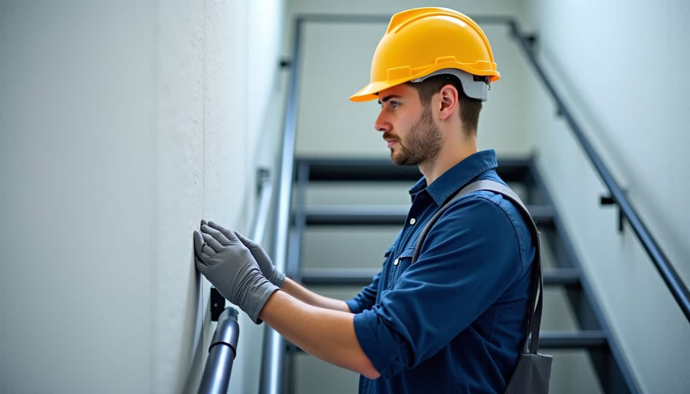 Technicien en train d’effectuer un diagnostic technique pour un monte-escalier à Soultzeren