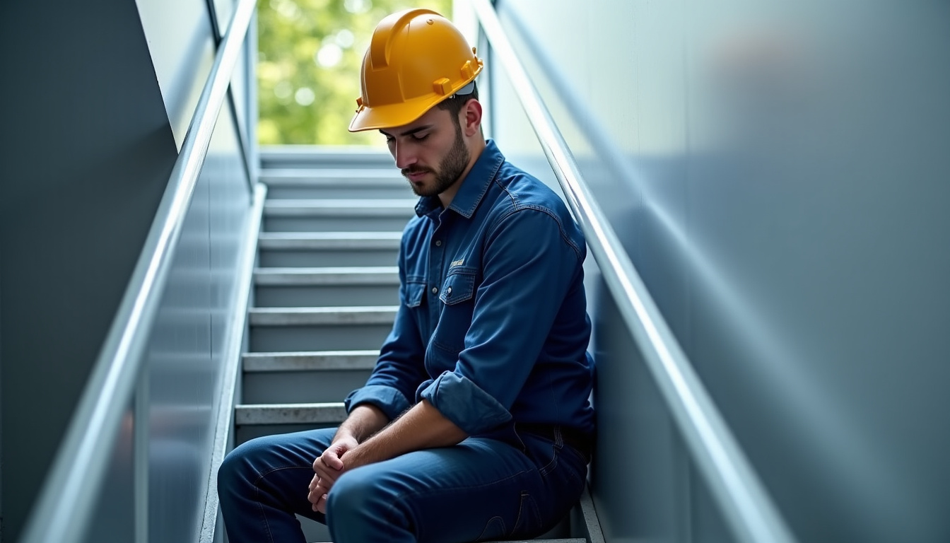 Technicien en train d’effectuer un entretien sur un monte-escalier à Hallennes-lez-Haubourdin